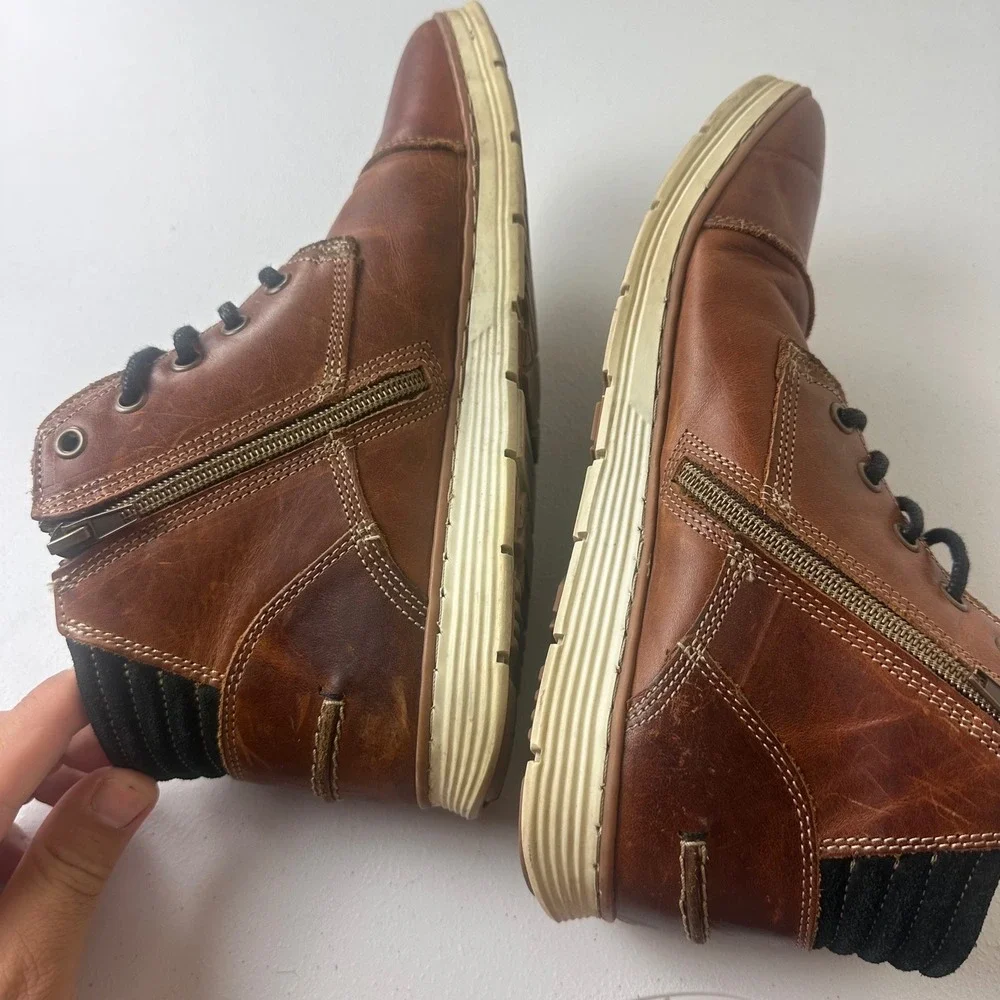 Bullboxer Adyn Boots Mens 8 Brown Leather Side Zip Cap Toe Outdoor Casual